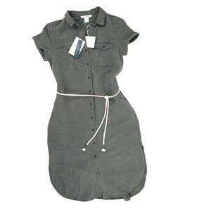 NEW Lucky Brand Women's Size Small Denim Shirt Dress Midi Lined Blend Gray
